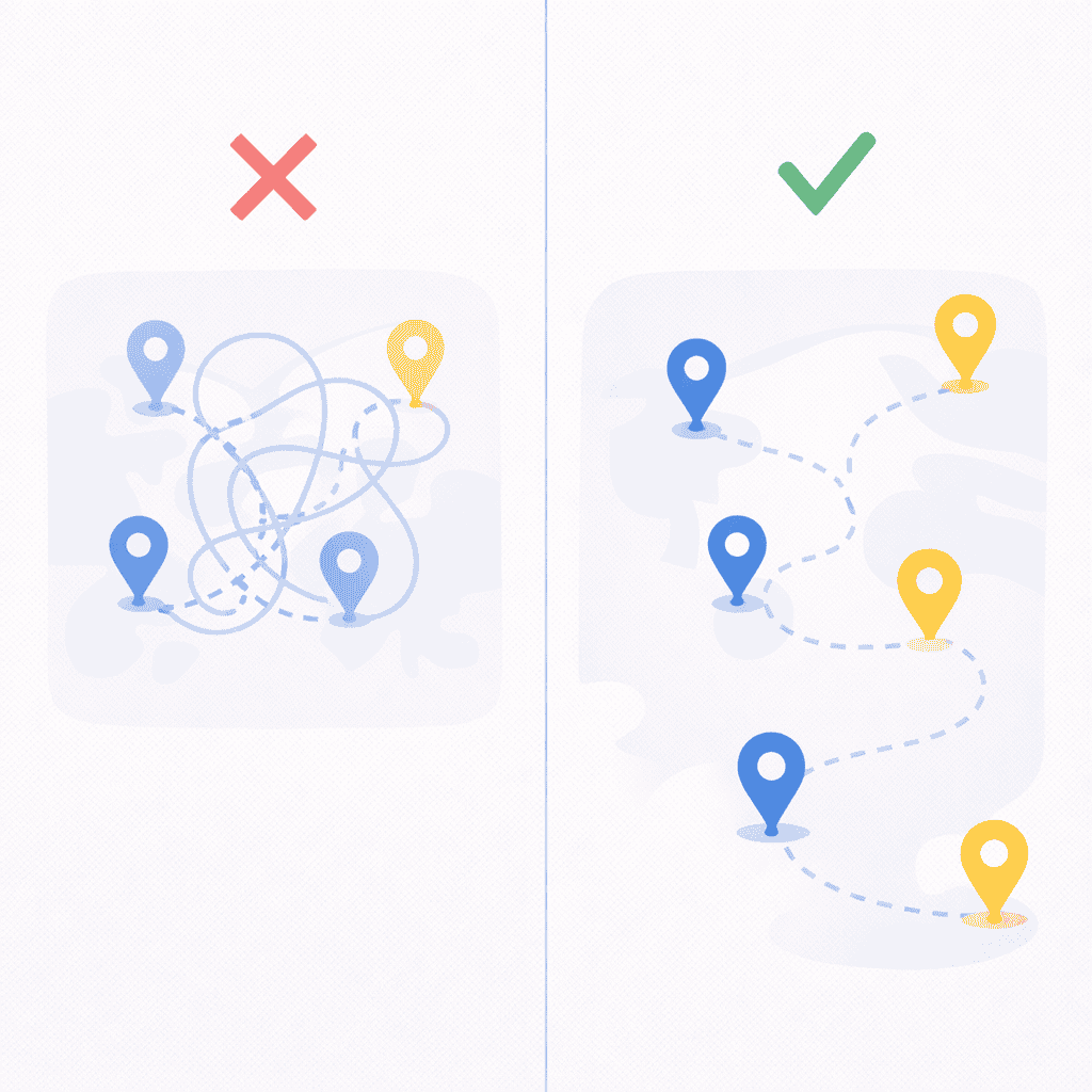 Come organizzare un itinerario di viaggio: caotico vs ben fatto